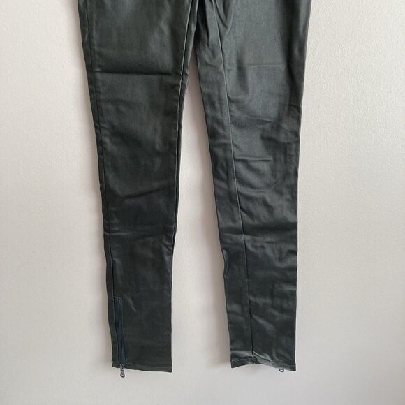 Long Tall Sally Black Faux Leather Stretch Pants Womens Size 10 Zipper Ankles - Picture 5 of 10